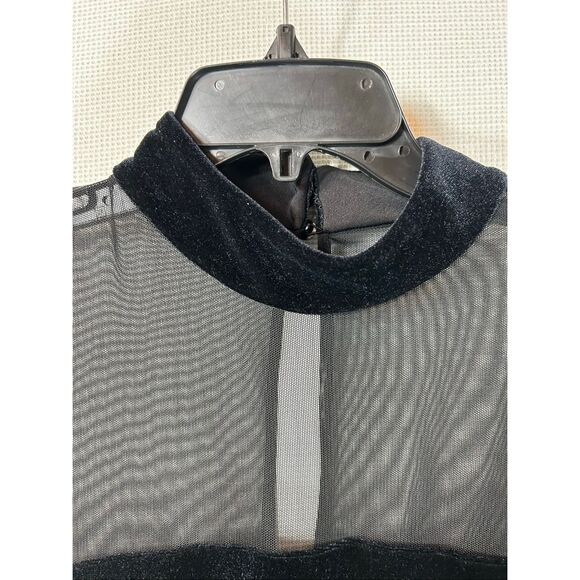 JR Nites Velvet Mesh Rhinestone Goth Glam Sheer Sleeve Top Sz14 Evening Blouse - Picture 4 of 12